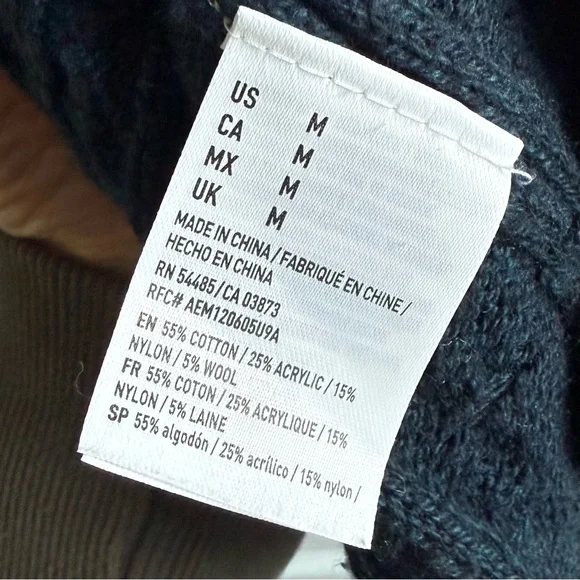 American Eagle Sweater Lightweight Blue Cable Knit Crewneck Zipped Sides Sz M - Picture 13 of 13